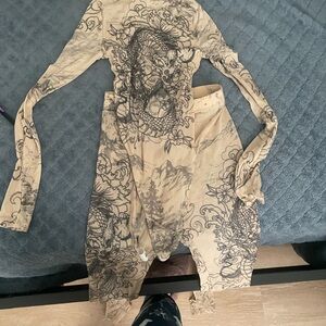 Tattoo Print Beige Bodysuit